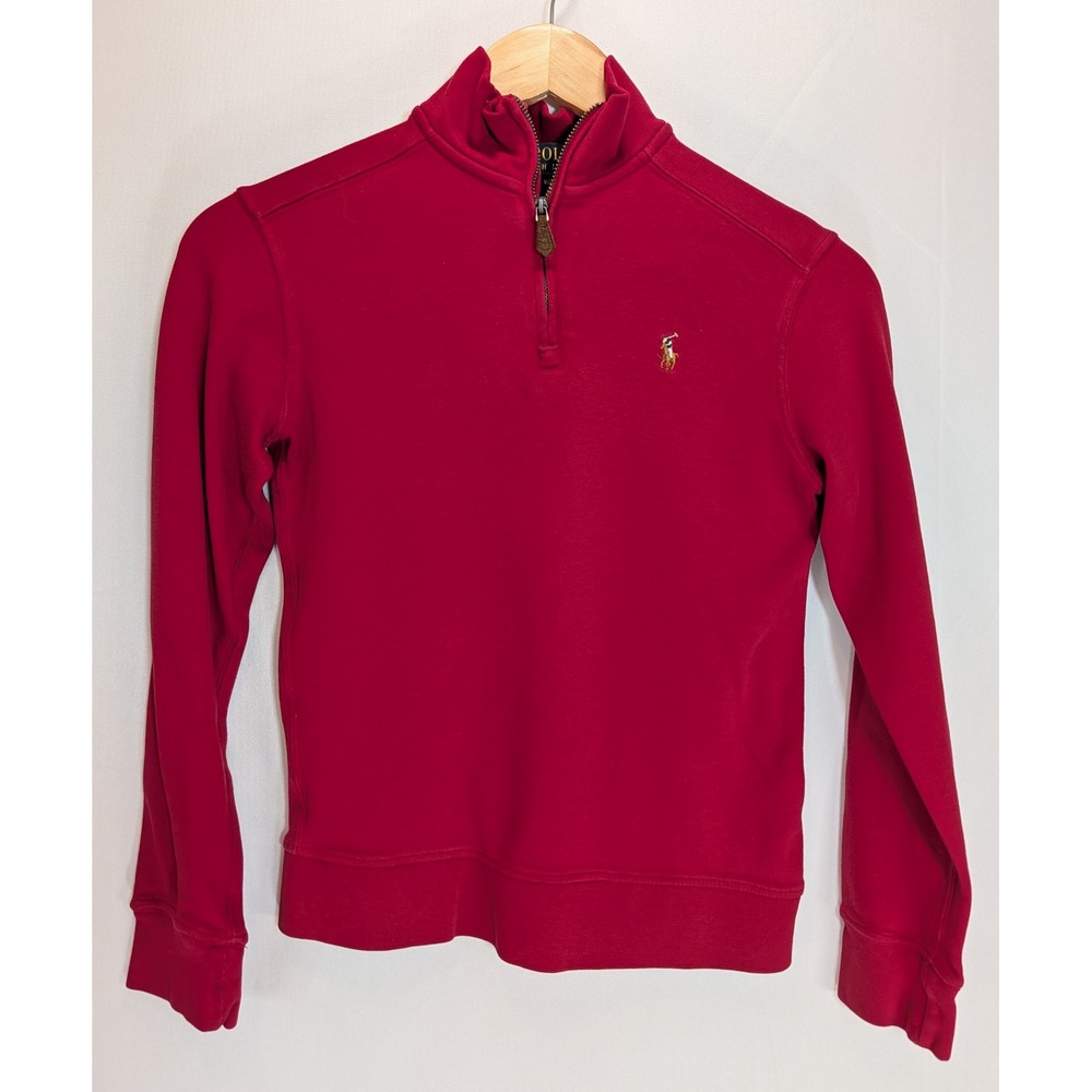 Polo Ralph Lauren Boys Red Quarter Zip Pullover Sweatshirt Size M 10-12 Cotton
